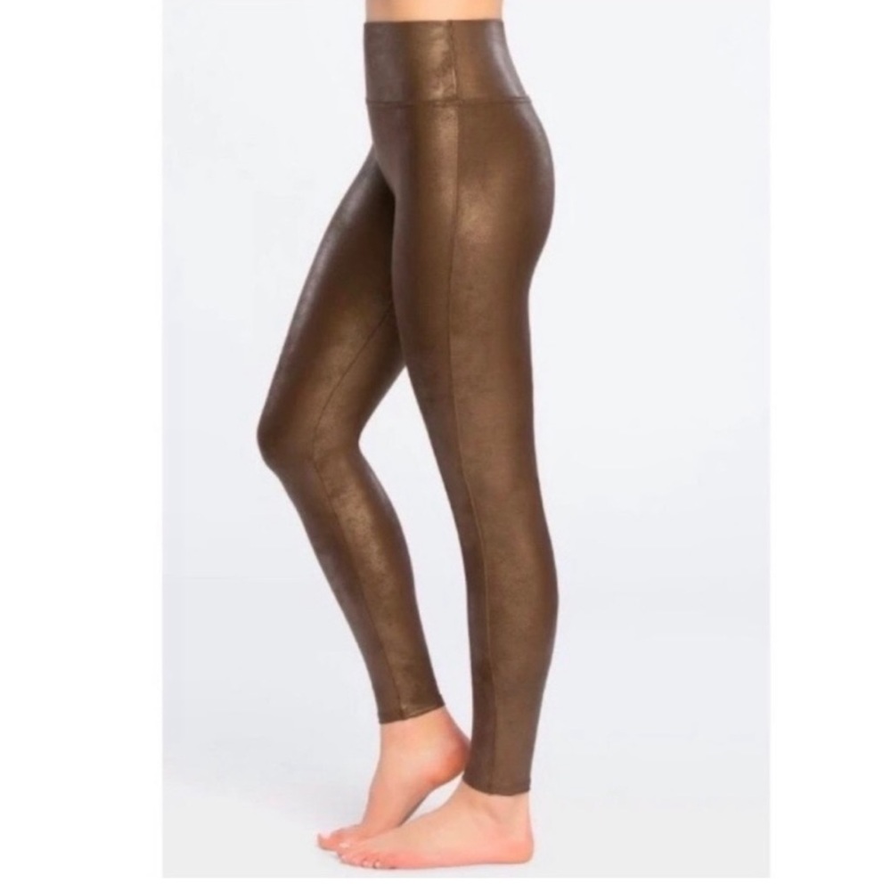 Spanx Large Faux Leather Leggings Bronze